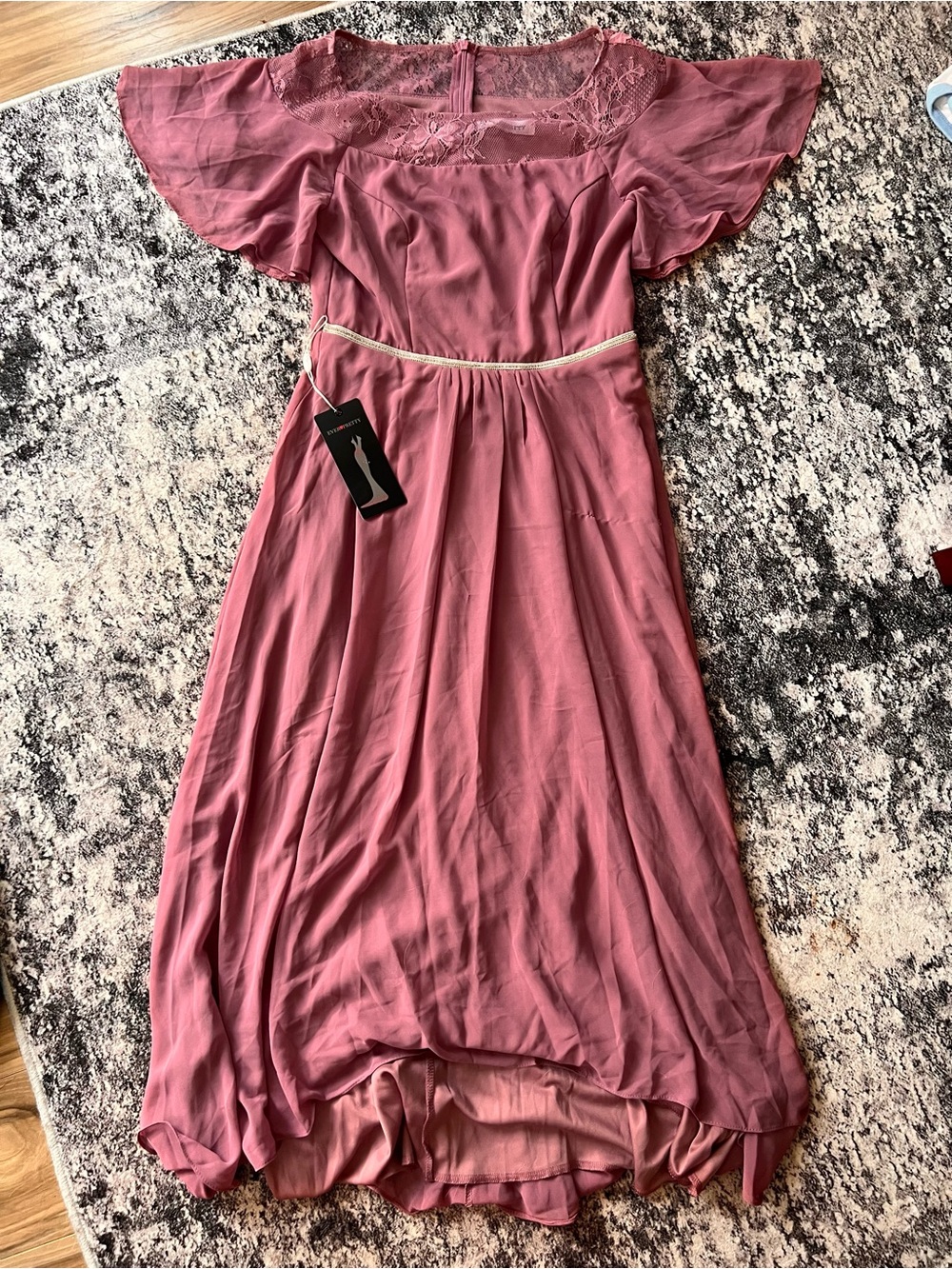 Ever Pretty Dusty Rose Lace-Trim Dress